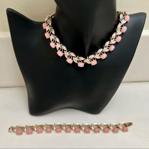 Vintage Judy Lee Baby Pink and Gold Necklace & Bracelet Set